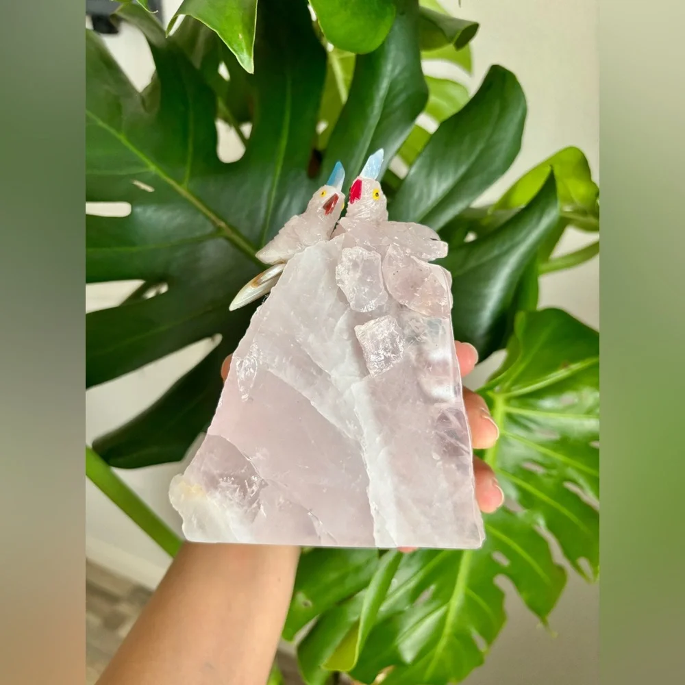Parrot Carvings on Rose Quartz